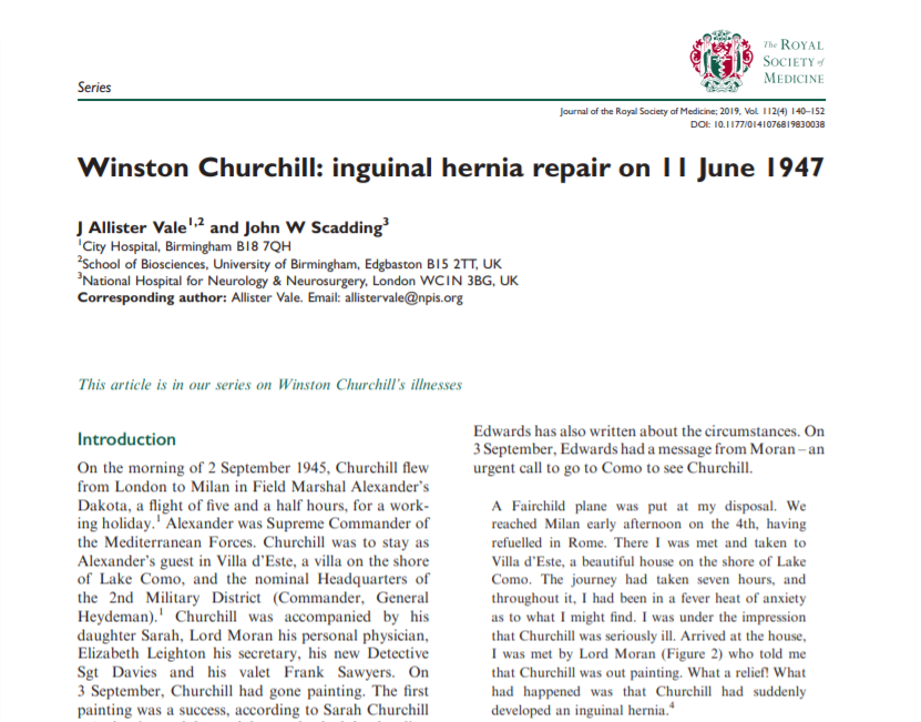 Inguinal hernail repair 11 June 1947